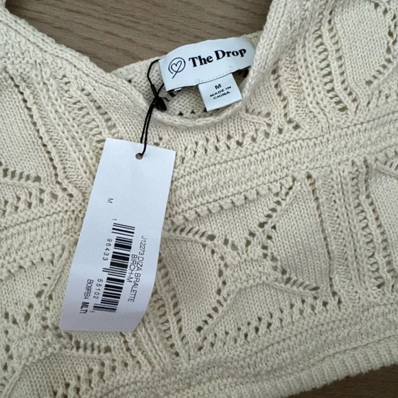 NWT THE DROP 100% cotton Diza Crochet Bralette, birch (M) - Picture 6 of 9